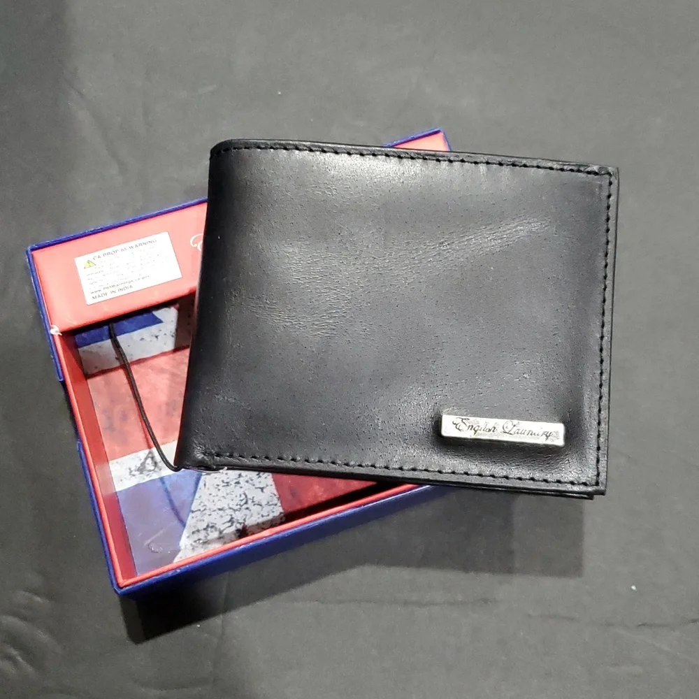 English laundry black genuine leather men's bifold RFID protected wallet new